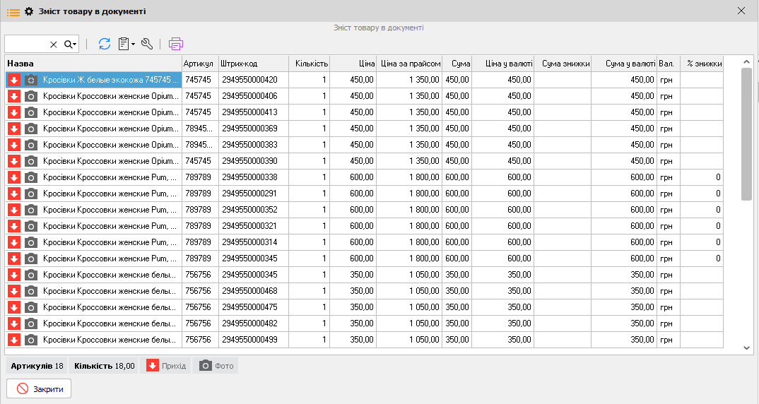 Склад документу - форма ведення
