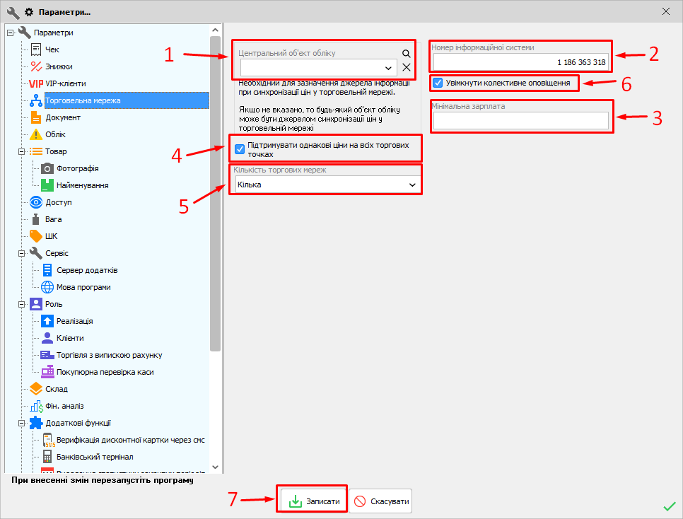 Параметри - Торгівельна мережа