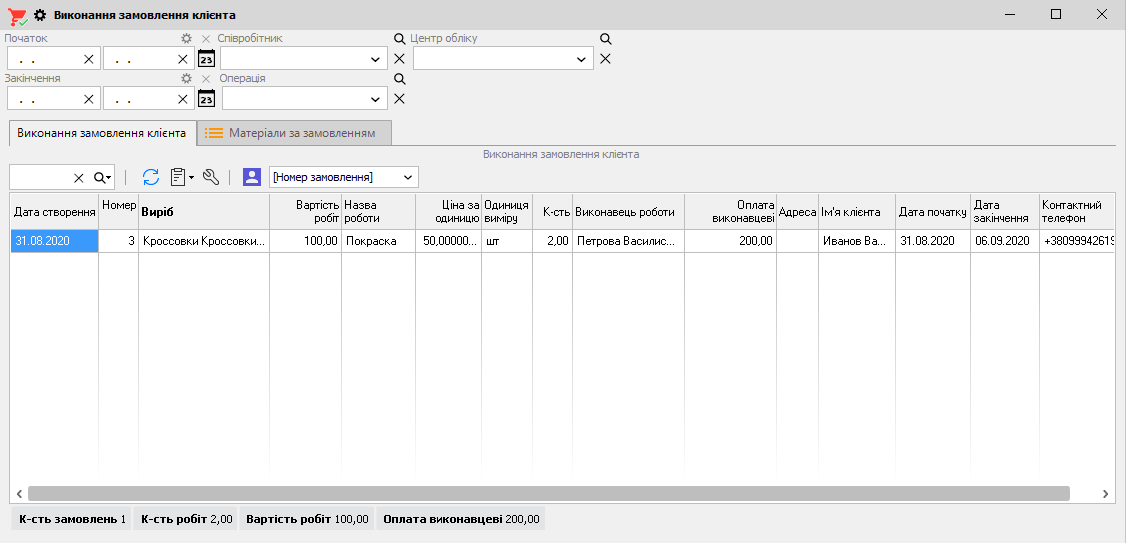 Виконання замовлення клієнта