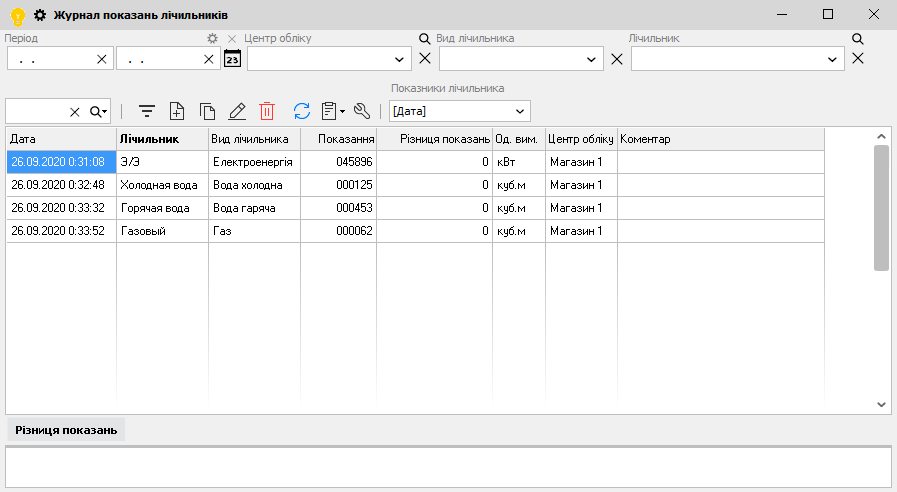 Журнал показань лічильника