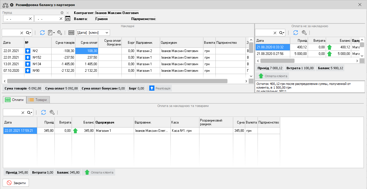 Розшифровка балансу з партнером