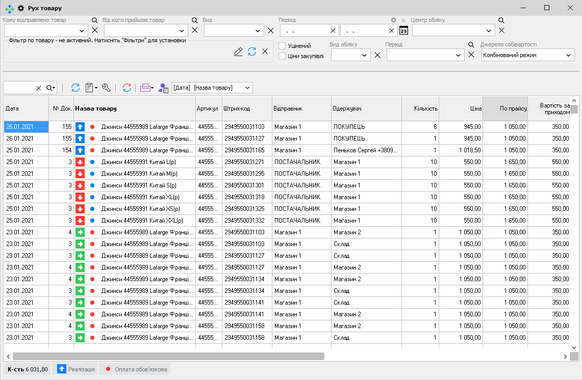 Рух товару - головна