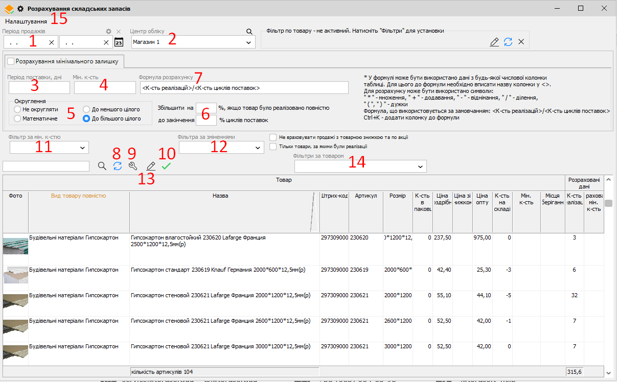 Розрахунок складських запасів