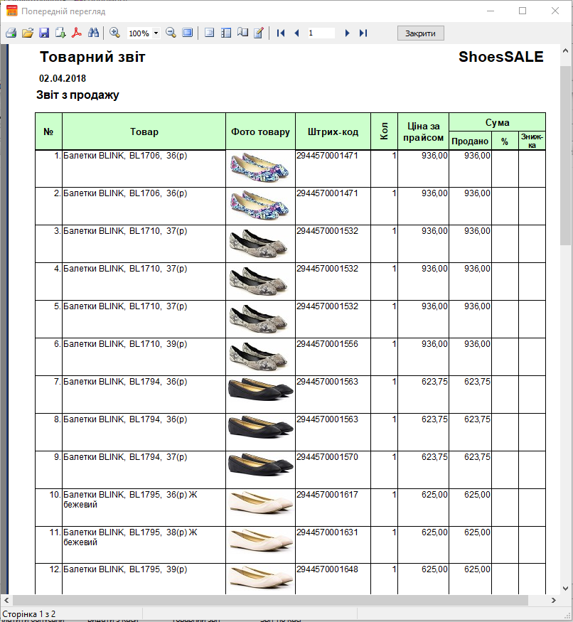 Товарний звіт - Перелік товару - з фото
