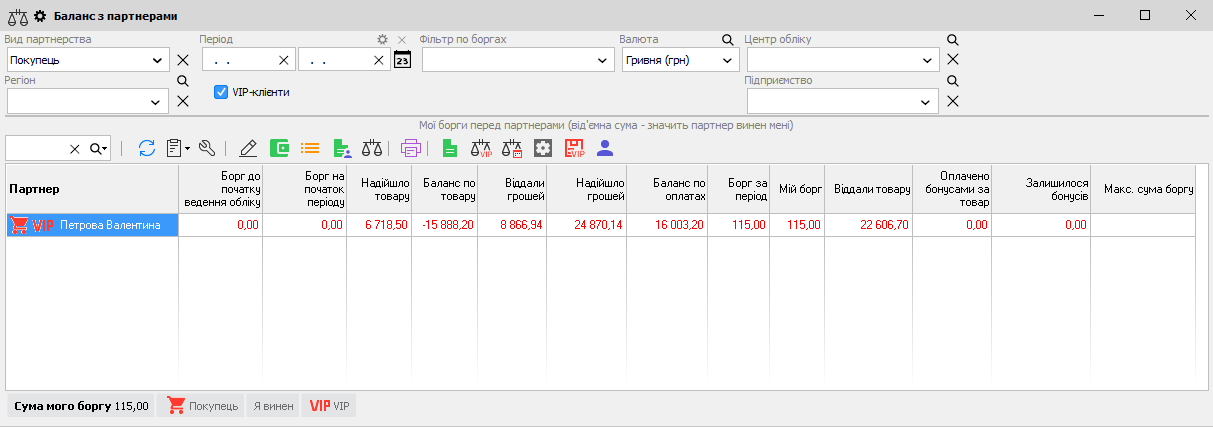 Баланс з партнерами - VIP