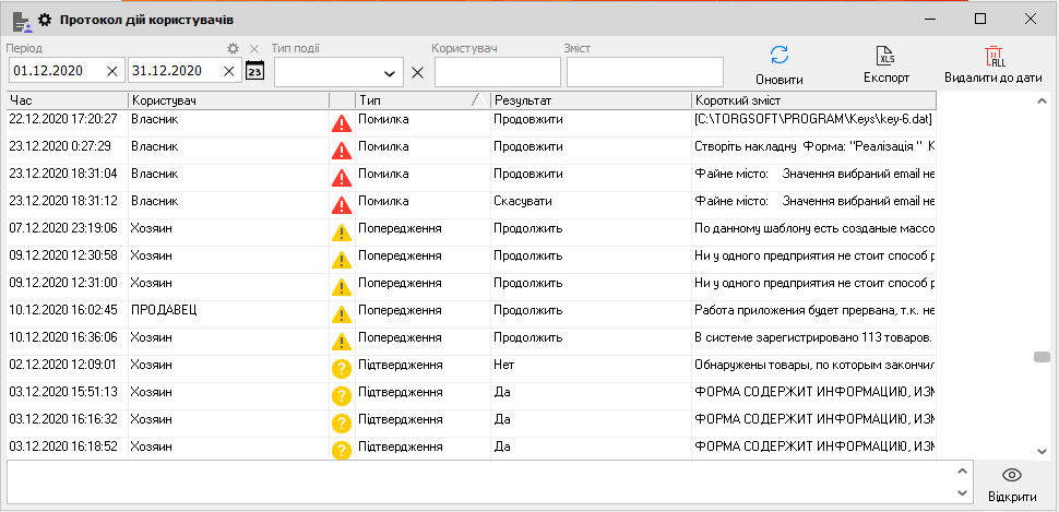 Протокол дій користувачів