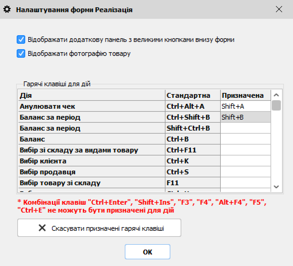 Налаштування форми Реалізація