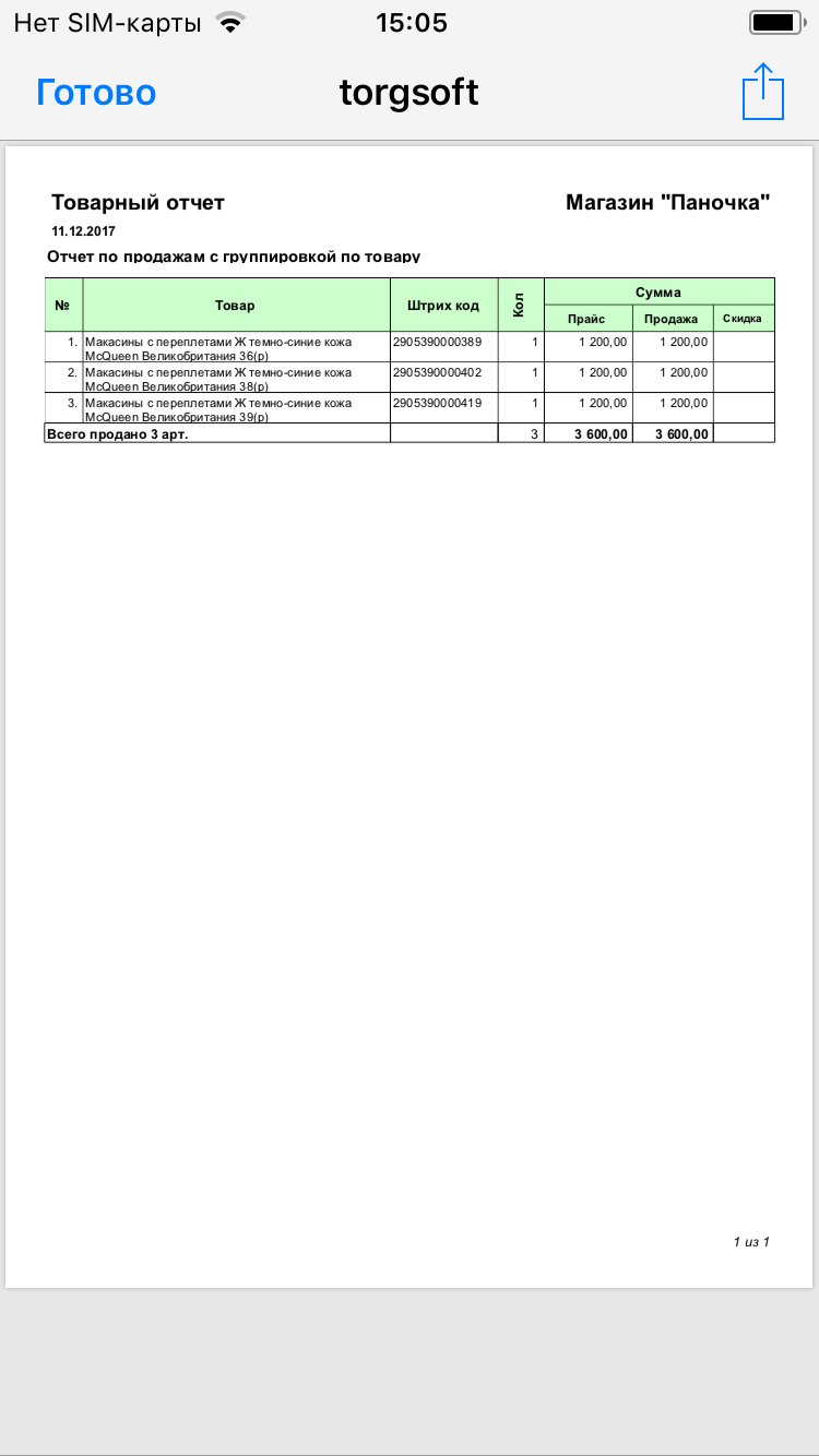 Мобильный Торгсофт для iOS - Итоги - Отчет - Поделиться