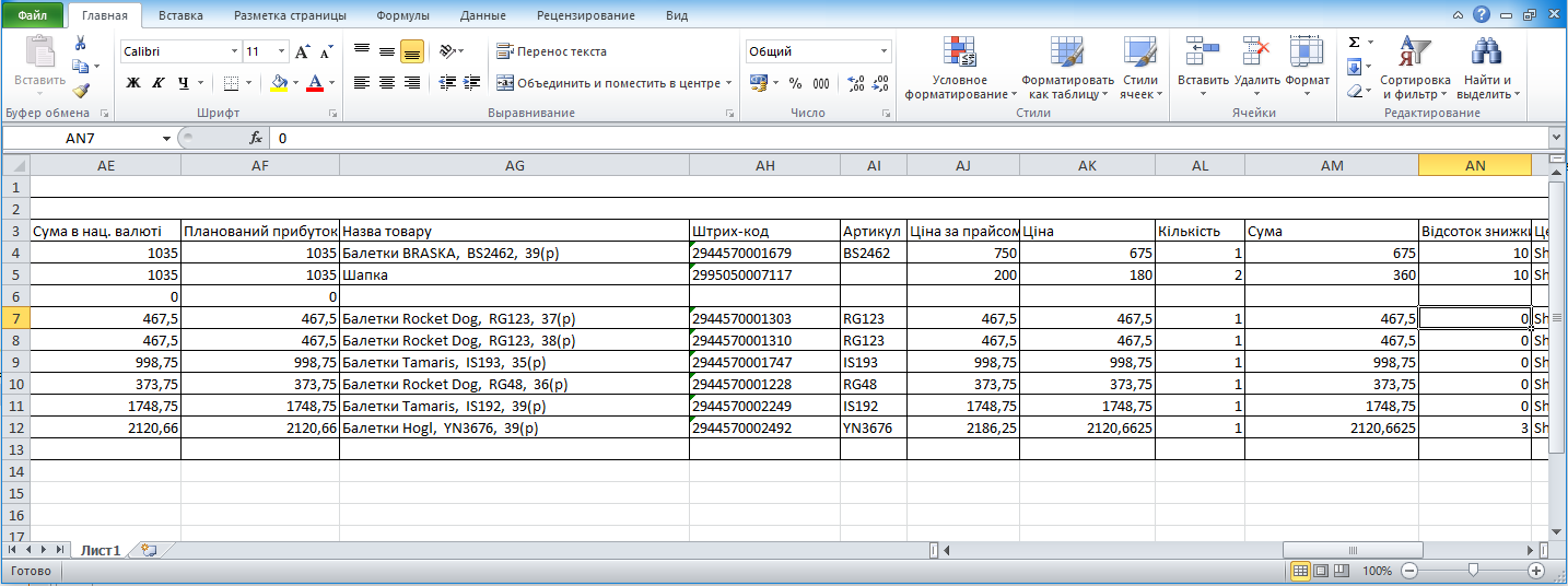 Звіт - горизонтальне розміщення - підлеглі таблиці