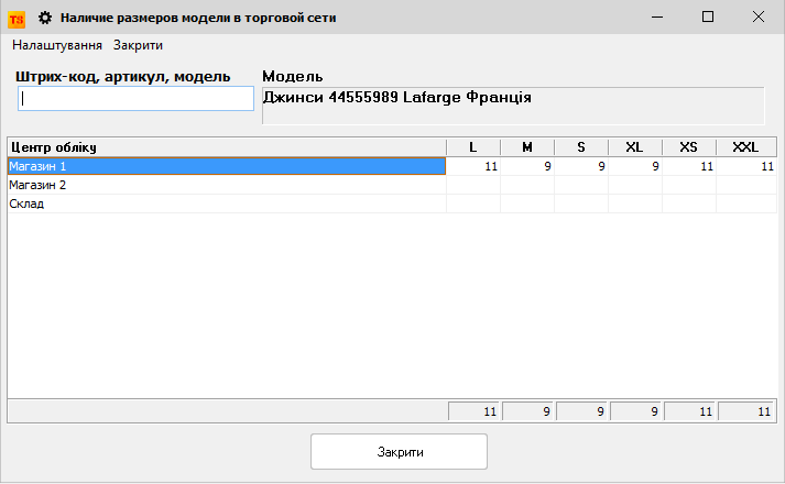 Наявність розмірів моделі