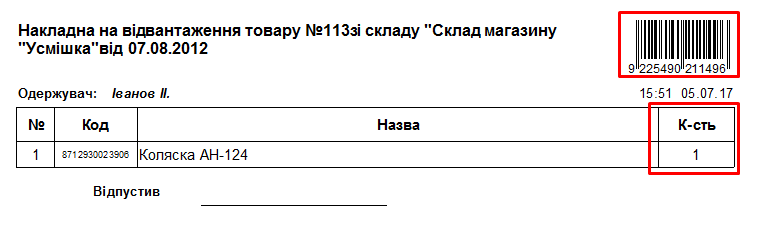 Накладна на відвантаження товару