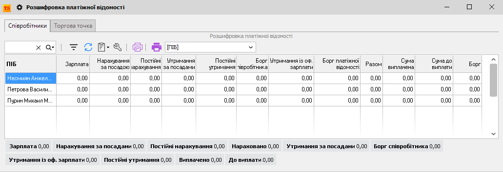 Розшифровка платіжної відомості - Співробітники