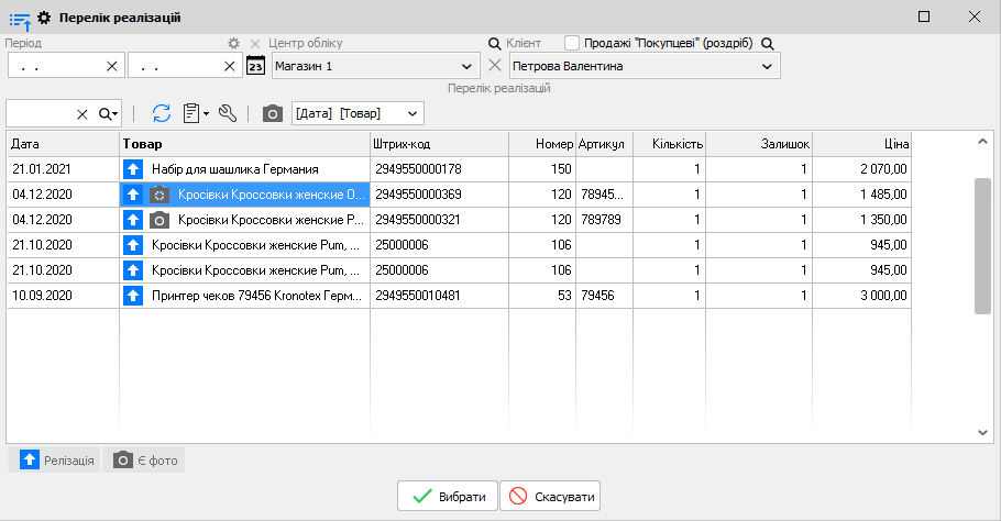Перелык реалызацый - ТВР