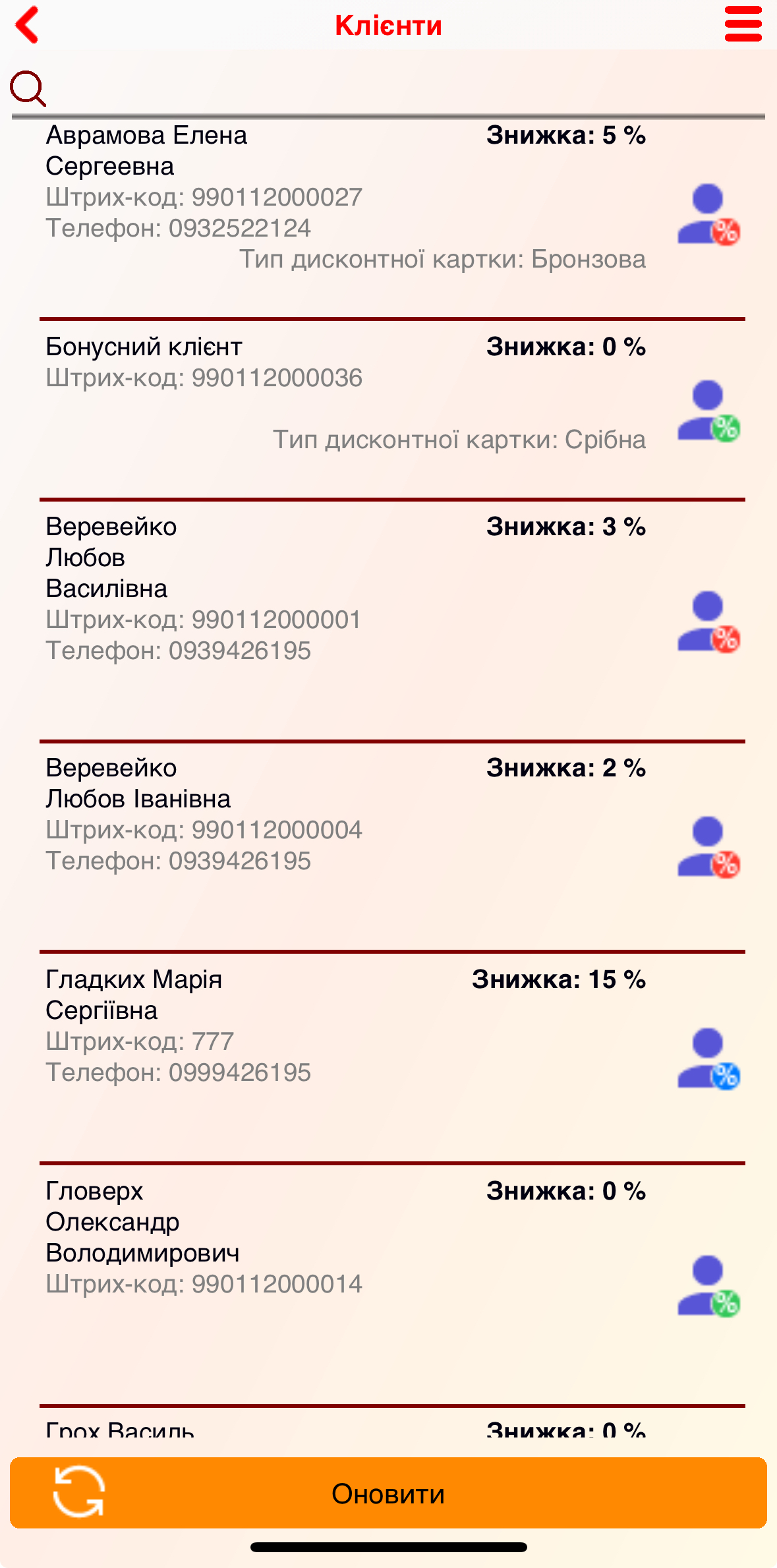 Кієнти - мобільний додаток Торгсофт
