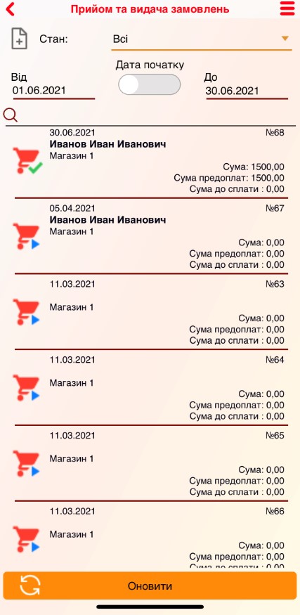 Приём и выдача заказов - главная - МП
