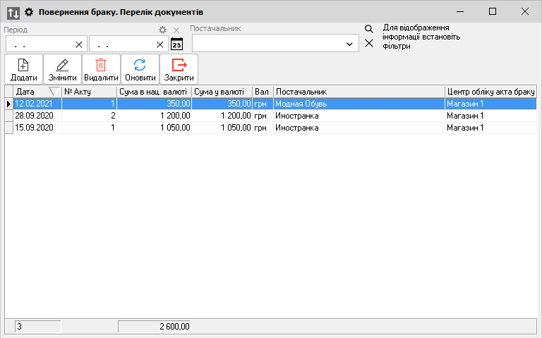 Повернення браку - Перелік документів