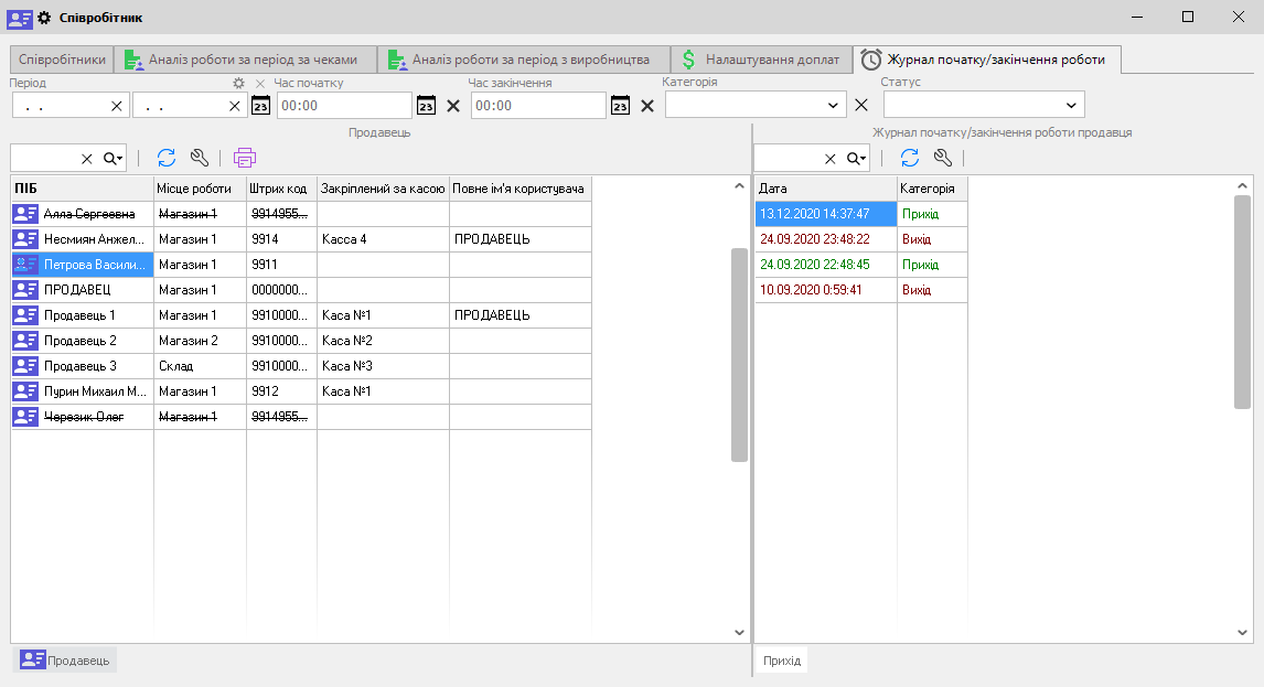 Співробітник - Журнал початку.закінчення роботи