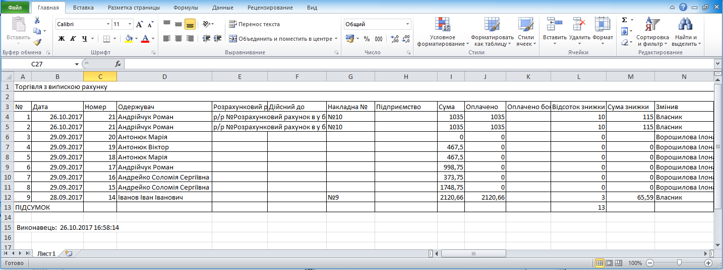 Звіт - горизонтальне розміщення