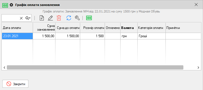 Графік оплати замовлення